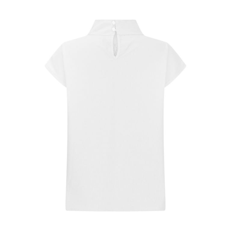 POTETI Women Tops Casual White Solid Color Casual High Neck Tops