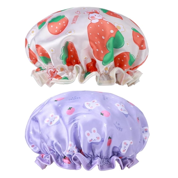 OQRKI Kids Shower Caps, 2 Pcs Waterproof Double Layers Shower Caps Cute Rabbit Bonnets Elastic Band Bonnet Satin and Soft Kids Sleeping Cap Reusable Shower Cap for Kid(Purple Yellow)