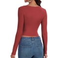 thumbnail image 2 of GHSDFBB Women's Long Sleeve V Neck Crop Top Ribbed Knit Slim Fitted Basic T-Shirts, 2 of 7