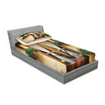 thumbnail image 2 of Ambesonne Rustic Fitted Sheet & Pillow Sham Set, Old Window and Flowers, Twin, Beige Green, 2 of 2
