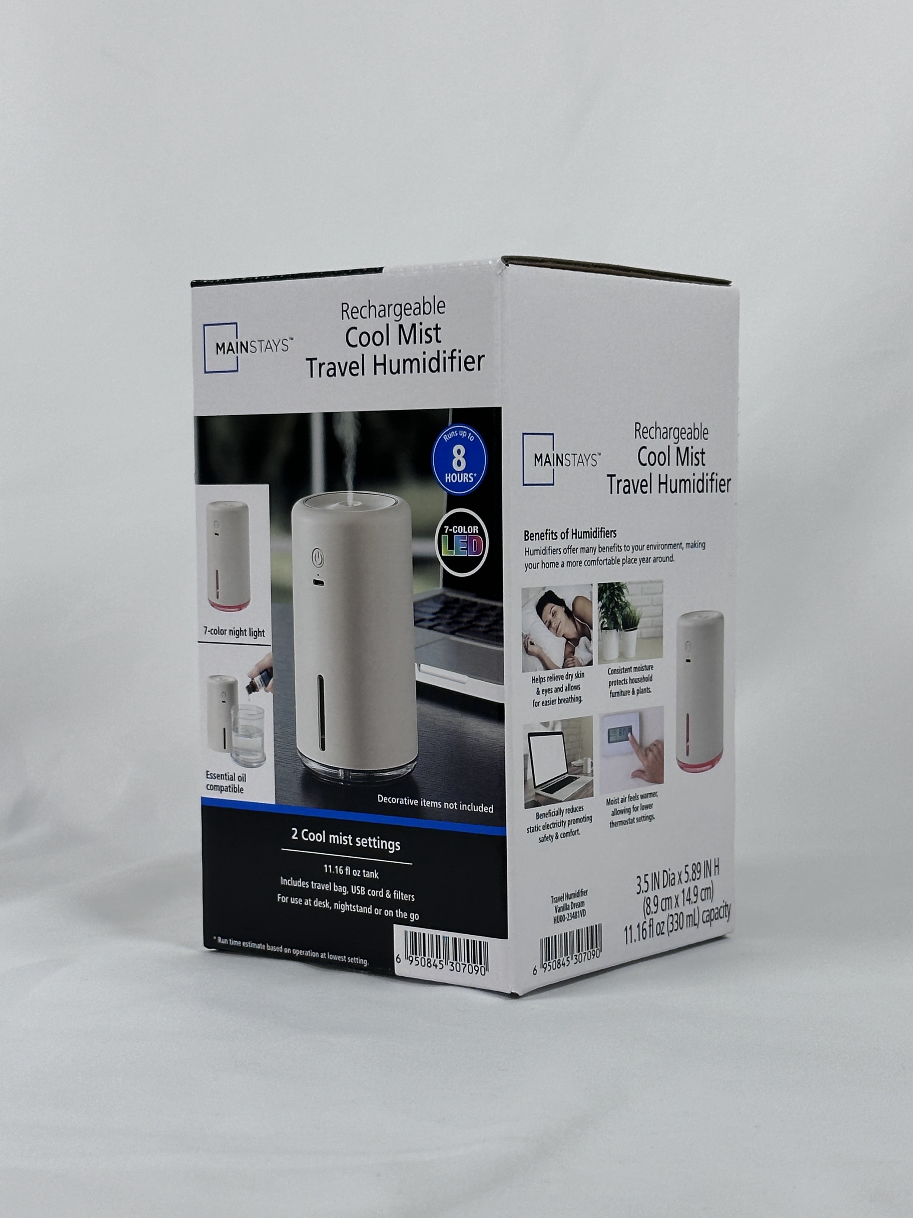 Mainstays Portable Rechargeable Evaporative Humidifier, Cordless, Desktop, Travel, Vanilla Dream
