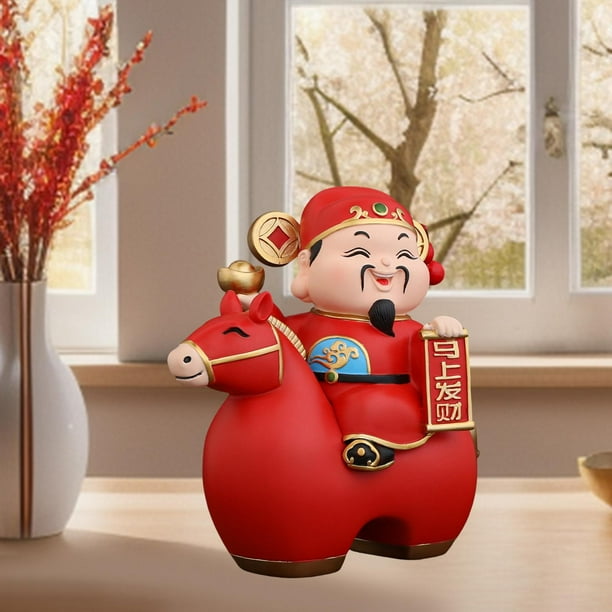 Estatua de Cai Shen, figura de resina, regalo para el Festival de Primavera, escultura Feng Shui china, decoración de escritorio para dormitorio, uso L Rojo