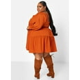 thumbnail image 5 of Rebdolls Women's Plus Puff Sleeve Tiered Mini Shift Dress - Brown - 4X, 5 of 5