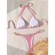 thumbnail image 4 of Conjunto de Bikini Floral 3D para mujer, bañador Sexy con un hombro recortado, traje de baño verde neón con realce, traje de baño de cintura alta para playa 2024, 4 of 5