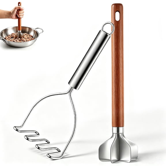 ReaNea Heat Resistant Meat Chopper & Potato Masher Set of 2, Multi-Function Kitchen Utensils for Ground Beef Hamburger, Avocado, Bean, Salad, Vegetables, Fruit, Tomato and Potato Mashing