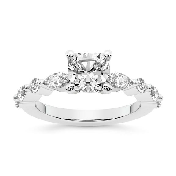 IGI Certified 1 Carat Cushion Shape Lab Grown Diamond Engagement Ring | 14K White Gold | Pamela Eternity Side Stone Diamond Ring | FG-VS1-VS2 Quality Friendly Diamonds