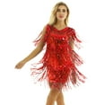 thumbnail image 4 of Aiihoo Women Shiny Metallic Tassel Latin Samba Tango Dress Sleeveless Dress 1920s Cocktail Party Red X, 4 of 7