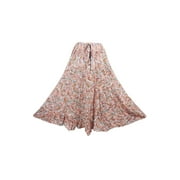 Mogul Women's Peach Maxi Skirt Cotton Blend Peasant Tiered Long Skirts