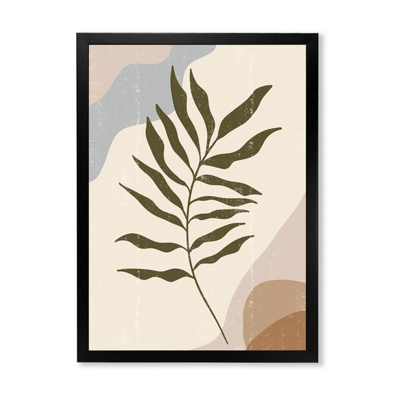Designart 'Abstract Botanical Minimalist Leaf In Earth Tones I' Modern Framed Art Print