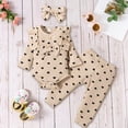 thumbnail image 2 of NOLDARES Infant Baby Girls Outfit Sets Ruffle Long Sleeves Romper Tops Bowknot Pants with Headband 3pcs Baby Girls Pant Sets,Khaki,3-6 M, 2 of 6