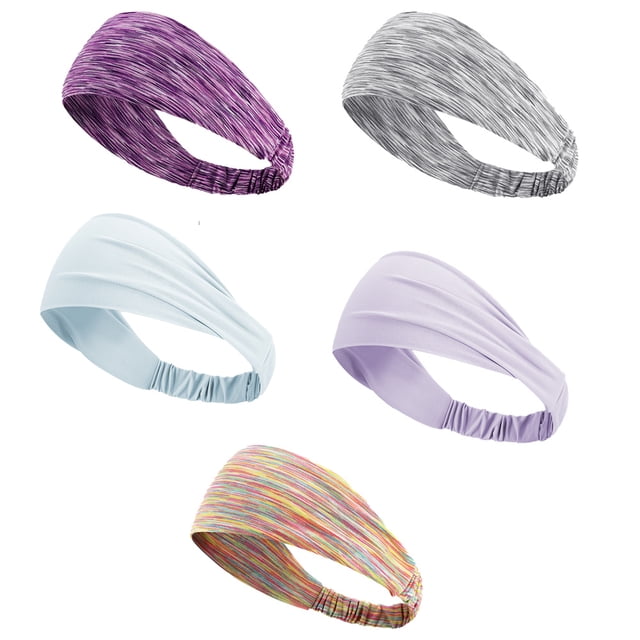 poshei Diadema para Hombre (Paquete de 5), Banda para el Sudor y Diadema Deportiva para Correr, Ciclismo, Yoga, Baloncesto, Diadema elástica que Absorbe la Humedad