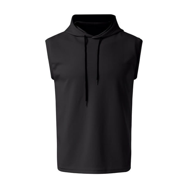 Chaleco sin mangas con capucha de felpa para hombre: sudadera informal de color liso, tejido de felpa, ropa de primavera/verano