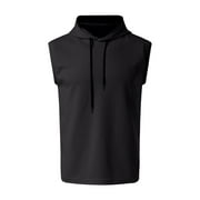 Wotryit Tank Tops Men Mens Sleeveless Vest Tops Casual T Shirt Solid Color Hooded Hoodie Mens Tank Top Black 2XL