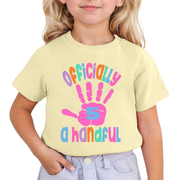 Sjldqy T Shirts For Girls 5Th Birthday Shirt Graphic Tees Short Sleeve Crew Neck Cute Casual Summer Everyday Wear Kids Clothes Size 1-2 Years Beige