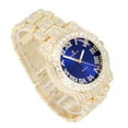 thumbnail image 4 of Charles Raymond Bling-ed Out Round Luxury Mens Watch w/Bling-ed Out Cuban Bracelet and Iced King Ring Set - L0504 BR 3pc Set (12,Blue-Gold), 4 of 6