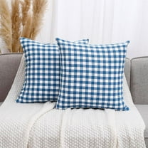 Farmhouse Plaid Light Blue Throw Pillow Covers 16x16 Set of 2, 16 x 16 Blue and White Checkered Decorative Throw Pillows for Couch and Bed, Blue Outdoor Throw Pillows for Patio Porch