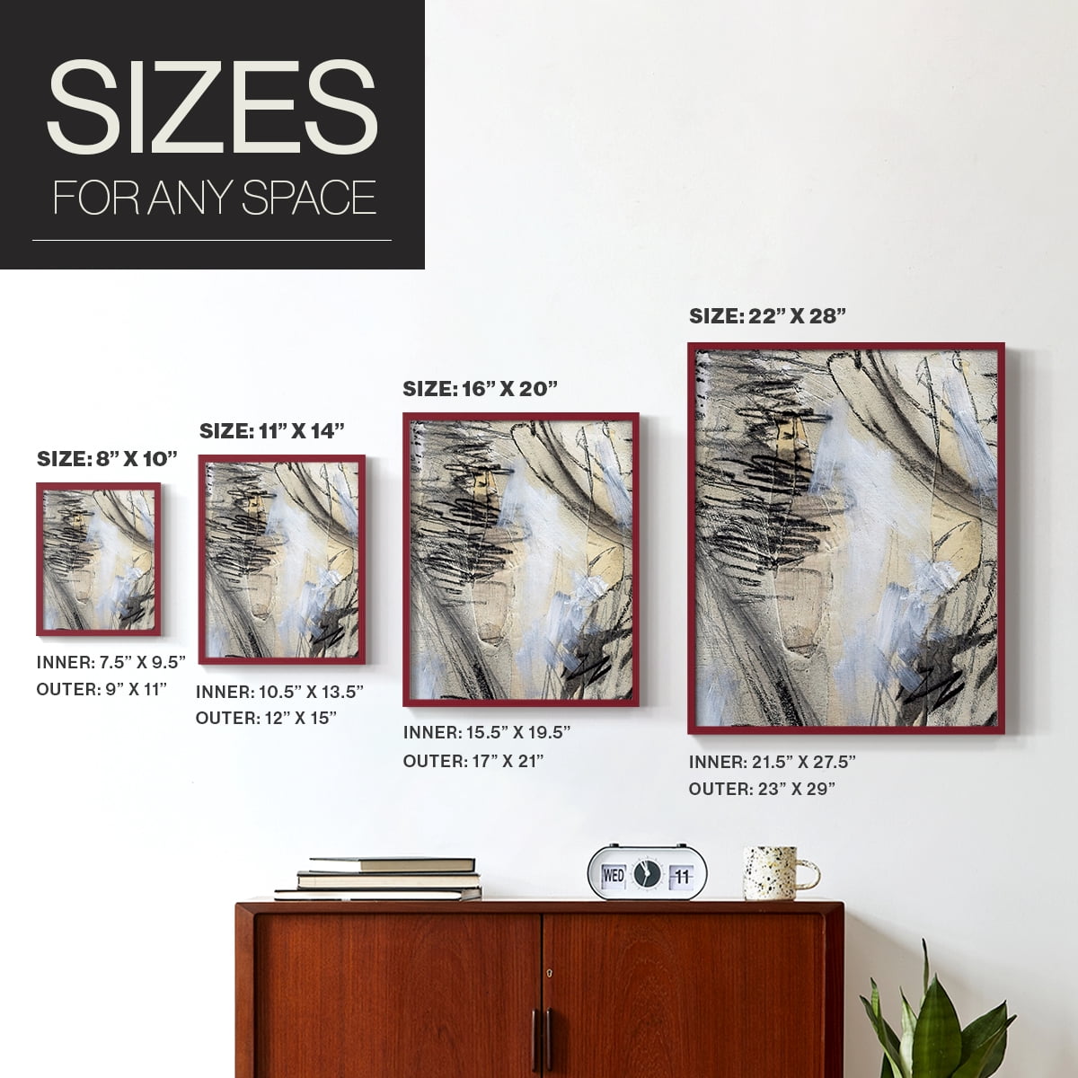 Masked Notes VI Framed Print in Red Solid Wood Framed Print No Nail Hanging