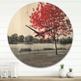 thumbnail image 2 of Designart 'Red Tree over Monochrome Park Bench' Modern Wood Wall Clock, 2 of 5
