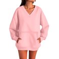 thumbnail image 6 of larppty V Neck Sweatshirt Women Pocket No Hood Oversized Pullover Casual Soft Long Sleeve Tops With Pockets Fall Fashion (Light Pink, L), 6 of 7