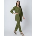 thumbnail image 3 of Moomaya Elegant 2-Pc V-Neck Coord Set, Inverted Pleat Viscose Kurta with Broad Cuff Sleeves & Pockets, 3 of 9