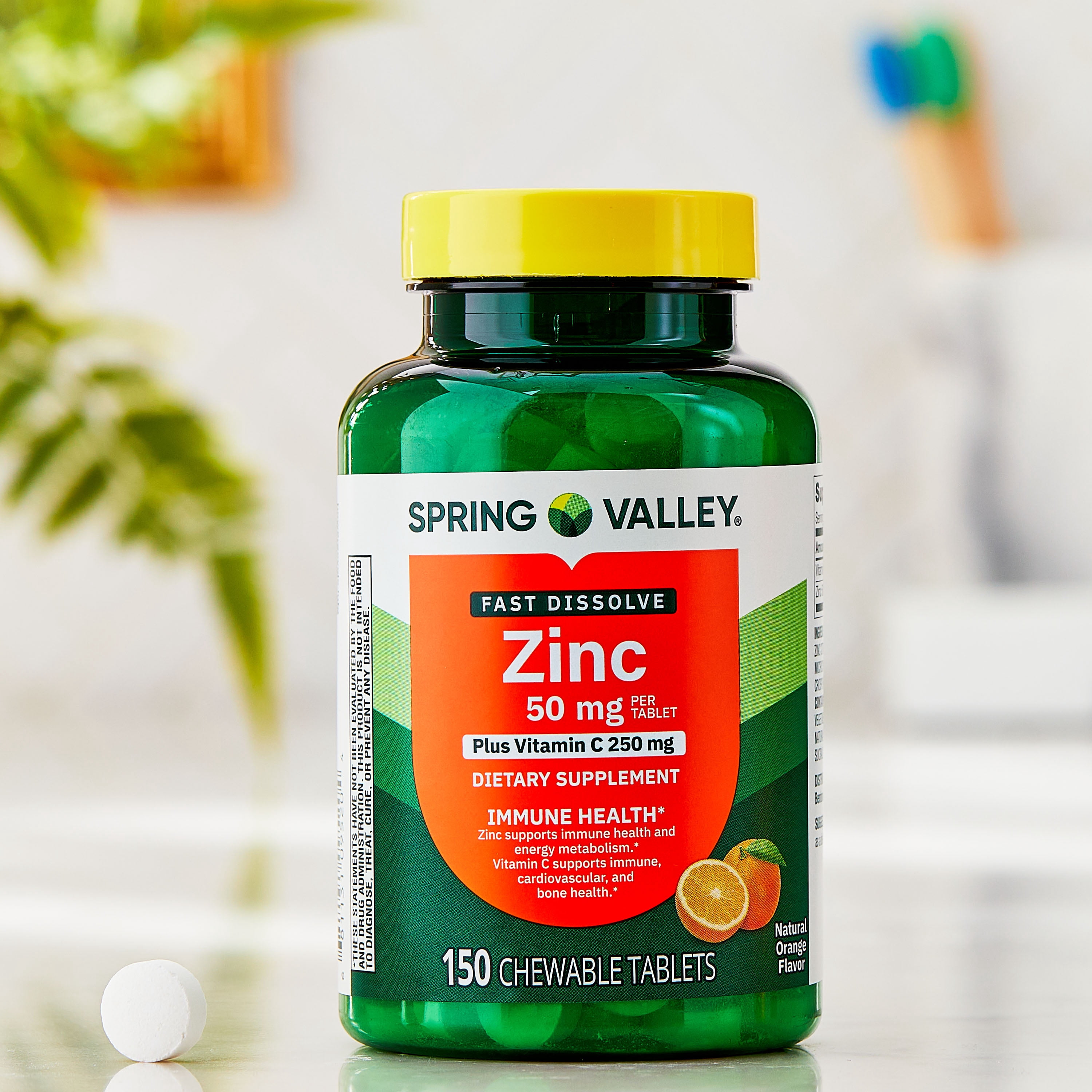 Spring Valley Fast Dissolve Zinc with Vitamin C, Chewable Tablets, Orange, 150 Count