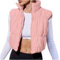 thumbnail image 2 of Aueoeo Puffer Vests for Women Casual Fashion Solid Color Stand Collar With Elastic Hem Sleeveless Jackets, 2 of 6