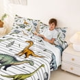 thumbnail image 3 of Feelyou Cartoon Dinosaur Queen Sheet Sets for Kids Boys, Jungle Wildlife Bed Set, White Green, 4pcs, 3 of 5