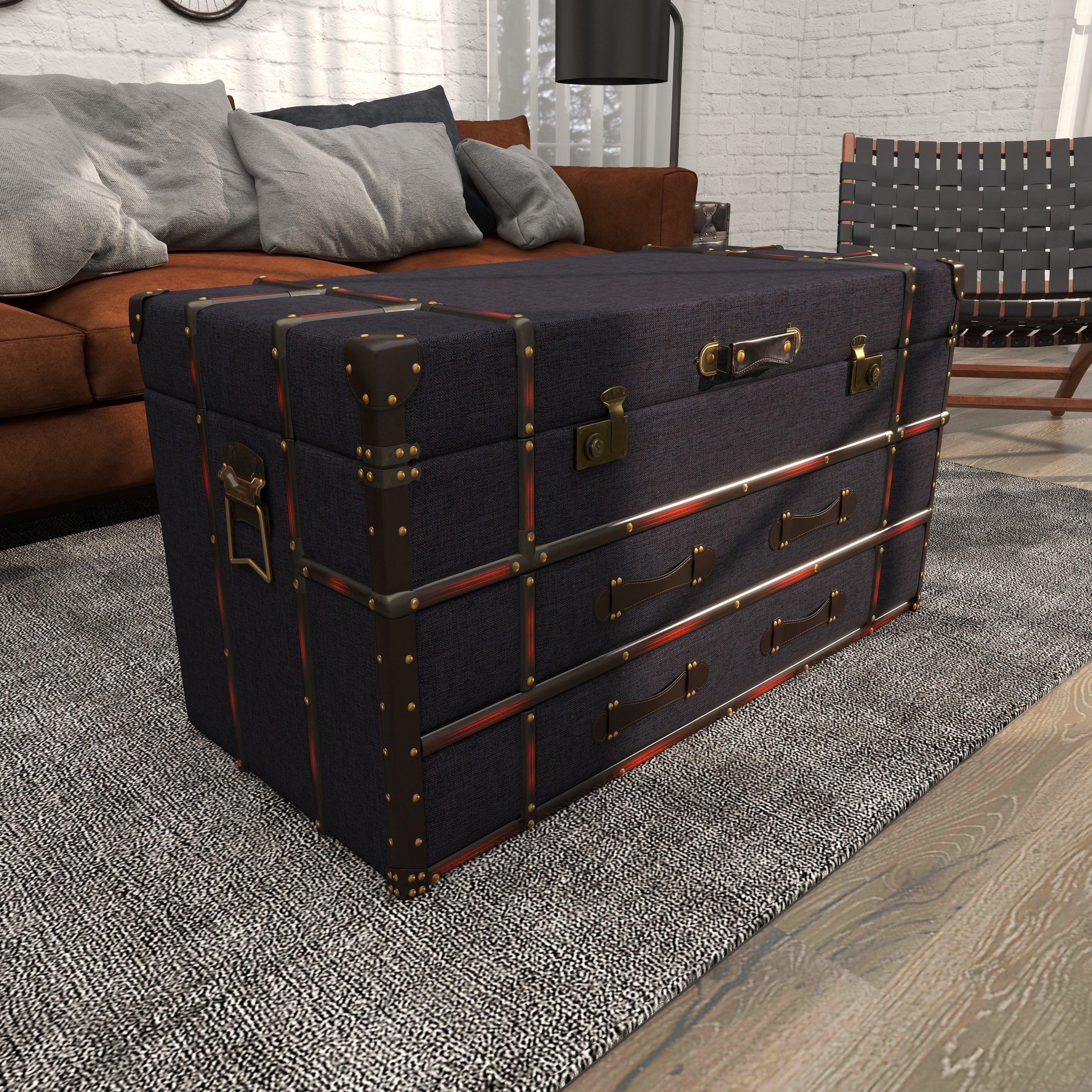 DecMode Brown Traditional Wood Stacked Storage Trunk Chest, 32