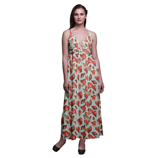 Bimba Floral Printed Adjustable Spaghetti Strap Long Maxi Dress Summer Beachwear-XX-Large