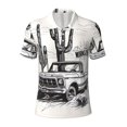 thumbnail image 2 of Daiia Vintage Cactus Pickup Pattern Men’s Polo Shirts,Solid Deck Shirt,Classic Fit, Breathable Cotton Polo for Casual and Sport Wear-Medium, 2 of 7