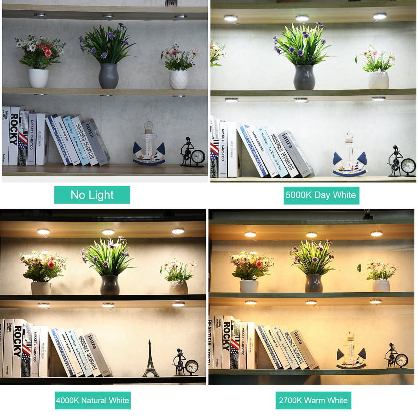 LED Under Cabinet Puck Light 6 Pack,Under Counter Lights With Wireless Timer Remote Dimmable
