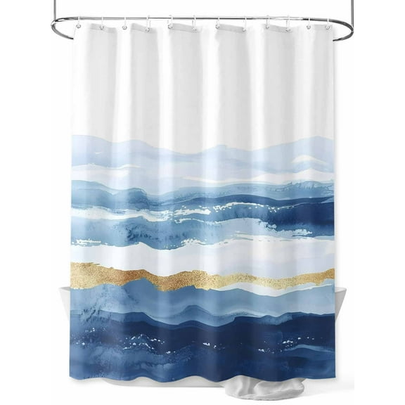 Abstract Graffiti Art Shower Curtain, Watercolor Blue Gold Street Art Waterproof Shower Curtain Set with 12 Hooks Lightweight Washable Fabric Shower Curtains for Bathroom 72x72 Inches
