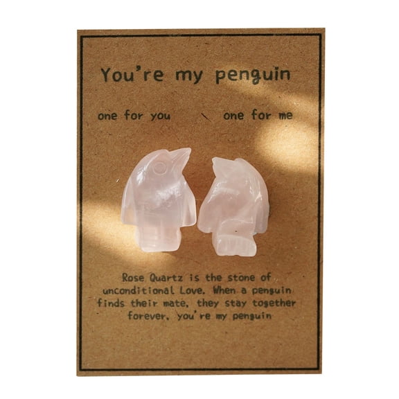 Rose Quartz Penguin Gift for Him & Her – Matching Couple Anniversary or Wedding Keepsake, Romantic Long Distance Love Reminder for Girlfriend Boyfriend Wife Husband, Easter Gift