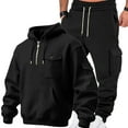 thumbnail image 3 of Yusimy Men's Solid Color 2-Piece Hoodie Cargo Set Long Sleeve Elastic Waist Drawstring Pocket Casual Sports, 3 of 8