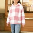 thumbnail image 4 of Lenpel Girls' Fuzzy Fleece Sweatshirts Casual Long Sleeve Plaid Pullover Sweater Tops Plush Warm Winter Clothes with Pocket(Pink,14-15 Years), 4 of 7