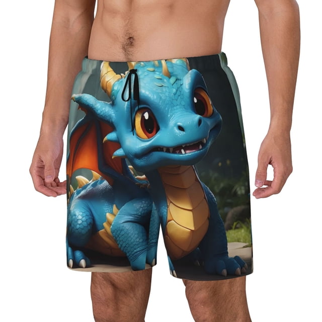 Fotbe Adorable Blue Baby Dragon Traje de Baño para Hombre – Shorts de Natación de Secado Rápido con Forro y Bolsillos-X-Large