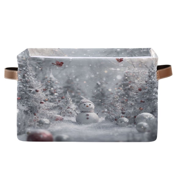 1-Pack Square Closet Organizers with Handles Open Basket Bins Snowy Winter Landscape Storage Basket for Home Office