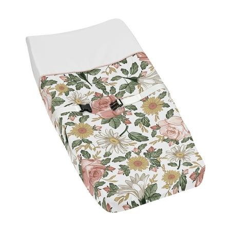 UPC: 0846480071839 | Vintage Floral Blush Pink Yellow Green and White Changing Pad Cover by Sweet Jojo Designs