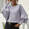 thumbnail image 5 of UJNDER Casual Round Neck Knitted Sweater for Women Long Batwing Sleeve Solid Color Soft Loose Ribbed Pullover Purple M, 5 of 9