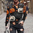 thumbnail image 2 of Virmaxy Mens 2024 Halloween Element Printed Pullover T-Shirt Long Sleeve Round Neck Top Hallowmas Fashion Casual Printing Pullover Long Sleeve Round-Neck Blouses Tops Black-3 XXXXL, 2 of 4