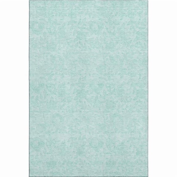 HomeRoots 665073 9 x 12 ft. Teal & Ivory Floral Transitional Washable Machine Made Rectangle Area Rug with UV Protection