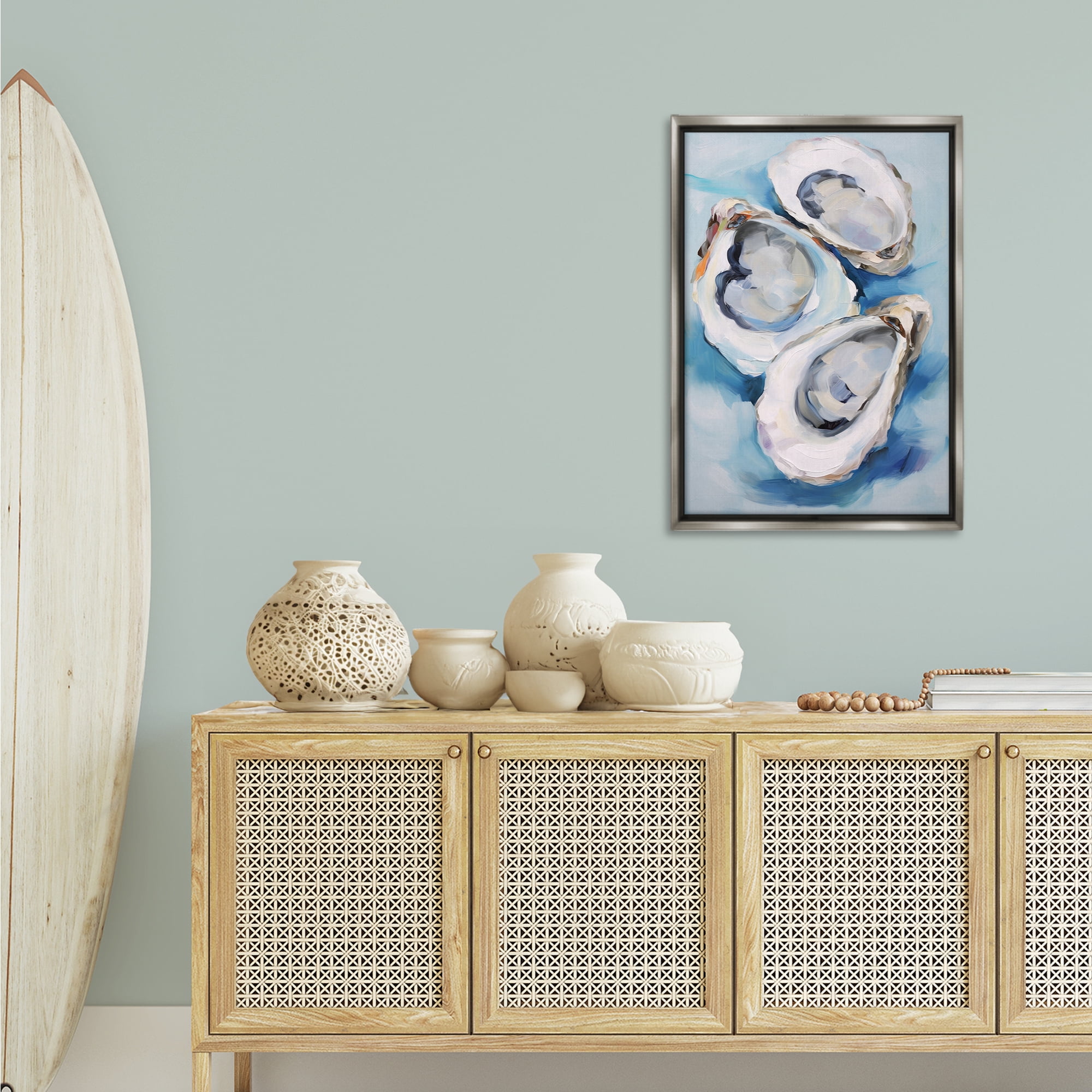Stupell Industries Oyster Shell Trio Animals & Insects Painting Gray Floater Framed Canvas Art Print Wall Art, 21 x 31