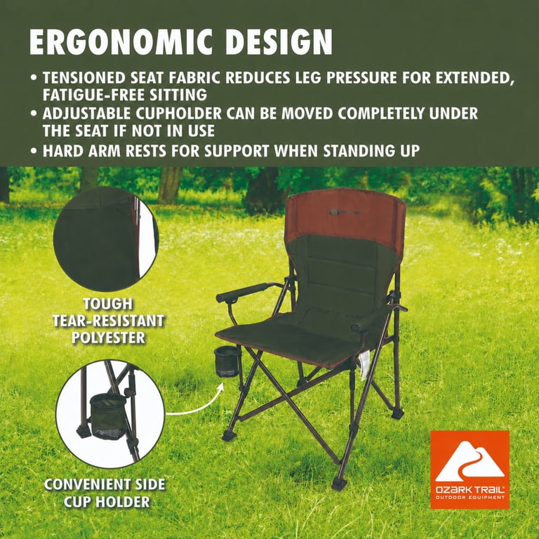 Ozark Trail Heavy Duty Hard Arm Camp Chair, Brown photo 3