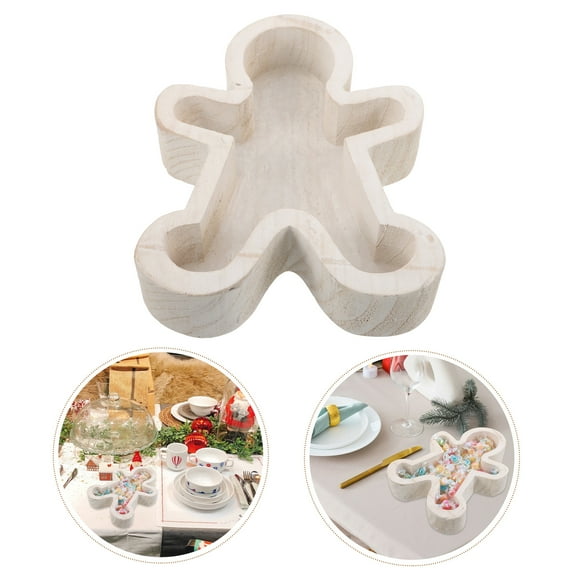 ETEREAUTY Gingerbread Man Treat Tray Christmas Table Decor White Wood Serving Fruits for Casual Gatherings 1Pack