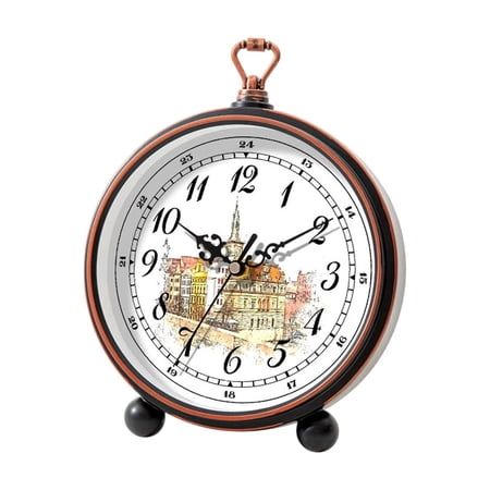 Vintage Floral Desk Clock Silent Non-Ticking Retro Table Clock with Portable Handle Decorative European Style for Bedroom Living Room Office Clear Large Numerals Easy Read