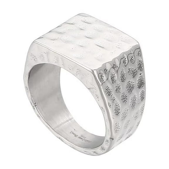 PAURO Men's Stainless Steel Square Vintage Hammered Finish Rings Simple Plain Engagement Band Silver Size 7