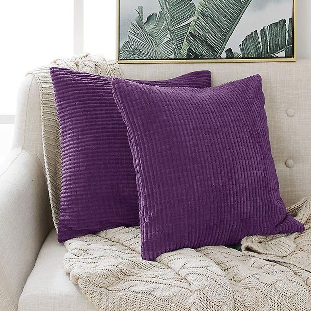 Juego de 2 fundas de cojín de terciopelo morado claro, 45x45cm, funda de cojín decorativa para salón