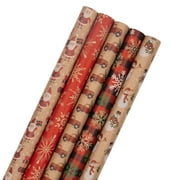 JAM Paper Christmas Kraft Gift Wrap Papers, Multi-color, (5 Rolls) 2.08 sq ft.