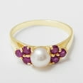thumbnail image 4 of LBG British Made 14k Yellow Gold Cultured Pearl & Ruby Womens Cluster Ring - 33 size options - Size 11.75, 4 of 5
