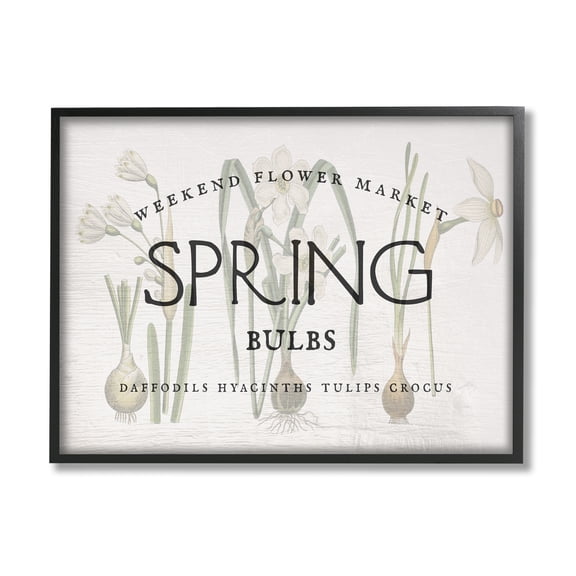 Stupell Industries Spring Weekend Flower Market Advertisement Vintage Bulbs Farmhouse Painting Black Framed Art Print Wall Art, 16 x 20, Design by Daphne Polselli